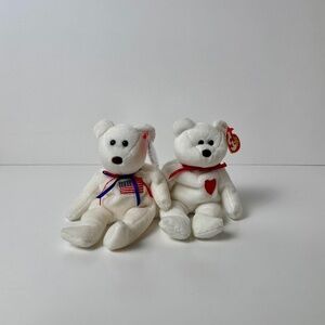 Vintage Beanie Babies – Libearty & Valentino - White Bears - Collectors